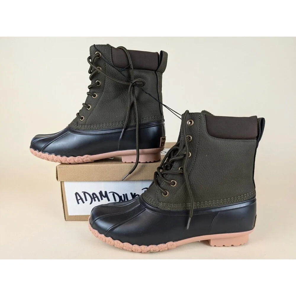 Weatherproof Vintage Adam II Duck Boot Mens 8 Green Brown Faux Leather Shoes NWB